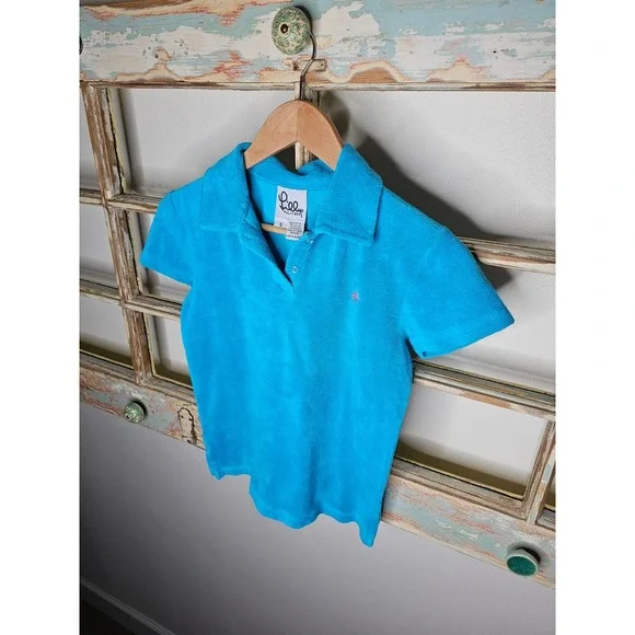 Vintage Lilly Pulitzer Turquoise Terrycloth collared top ladies small - Picture 3 of 7